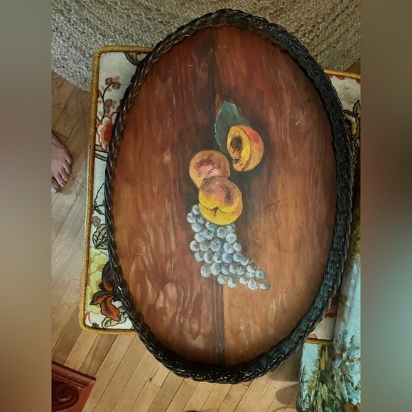 Large Vintage Hand Painted tray Wall hanging Art 22”x15” -Amazing piece ! - Picture 11 of 13